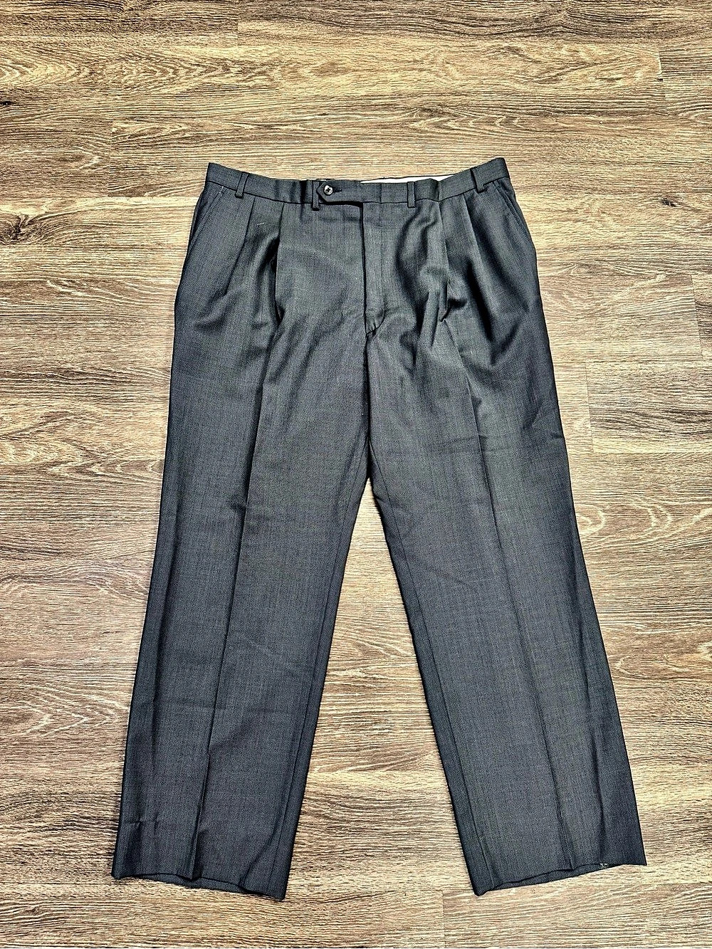 Oscar de la Renta Men’s 43W Gray Wool Cashmere Pleated Dress Pants